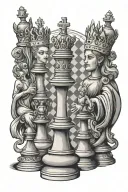 chess king and queen with other chess pieces in background tattoo design idea