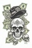 omerta skull with money tattoo design idea