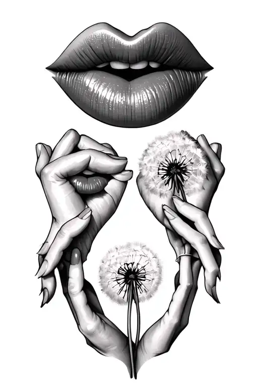 heart hands with lips and a dandelion tattoo design idea
