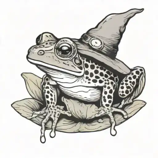 frog with cowboy hat on lilly pad simple tattoo design idea