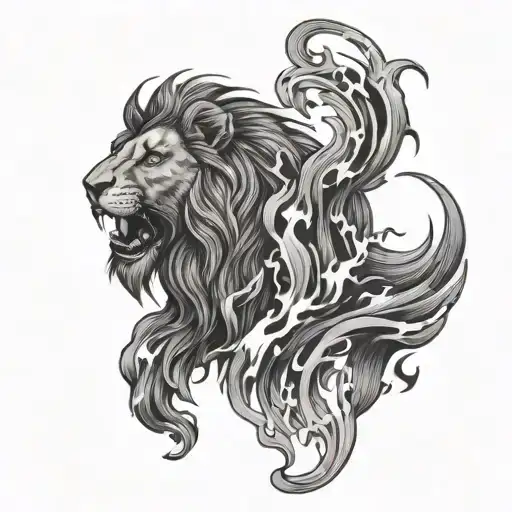 lion and fire flames tattoo design idea