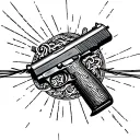 An intricate design featuring a gun intertwined with a power line symbolizing the occupation of a lineman tattoo design idea