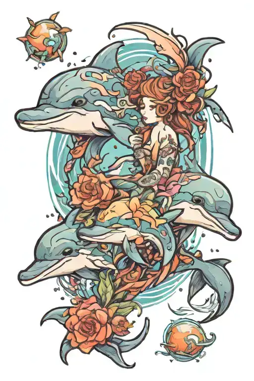 dolphin LINE PRINT WITH WATERCOLOUR   tattoo design idea