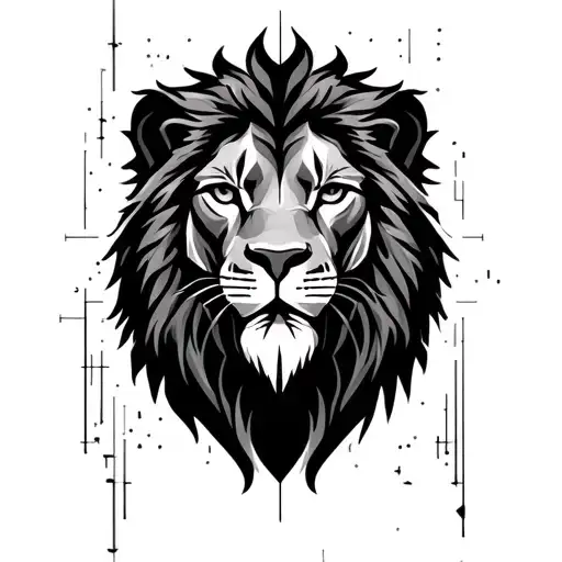 “A 3-inch fine-line blackwork tattoo blending symbolism of Leo and cybersecurity. Central image: a stylized lion’s head tattoo design idea