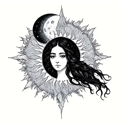 mother of the constellation with sun and the moon branching from her very naturally  tattoo design idea
