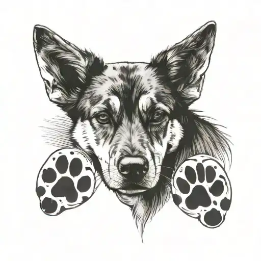 paw print and dog ears outline tattoo design idea