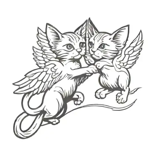 two cats flying with wings like tiny cherubs tattoo design idea