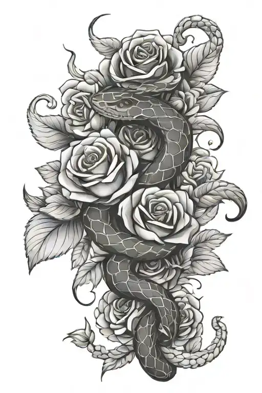 snake and roses tattoo design idea