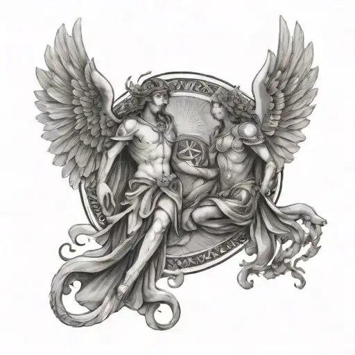 archangel san miguel and gemini zodiac sign tattoo design idea