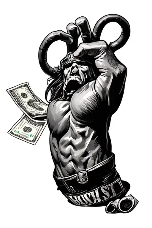 , scripture, money roll, thug life badass tattoo design idea