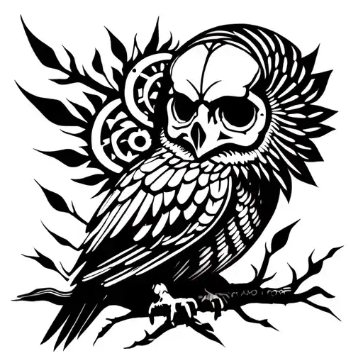 Skull and Owl tattoo design idea