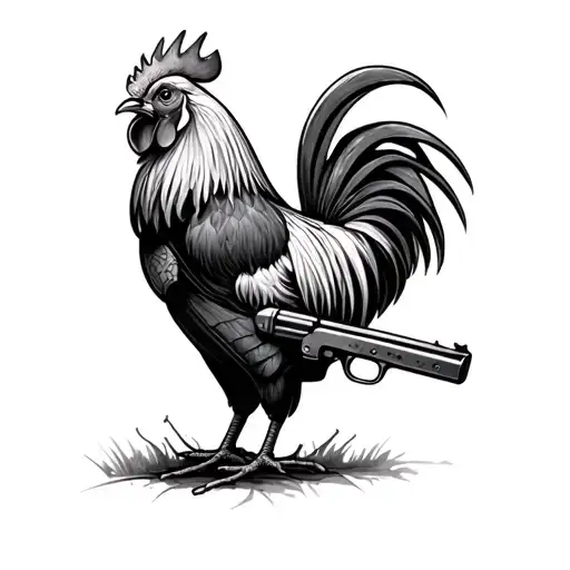 rooster with a shotgun tattoo design idea