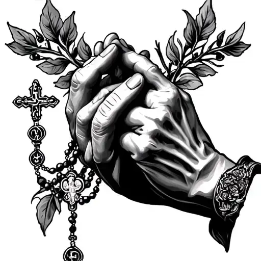 praying hands with the rosary intertwined tattoo design idea