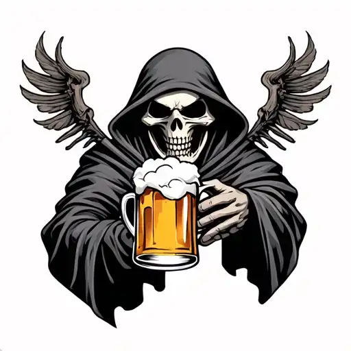 grim reaper holding beer mug tattoo design idea