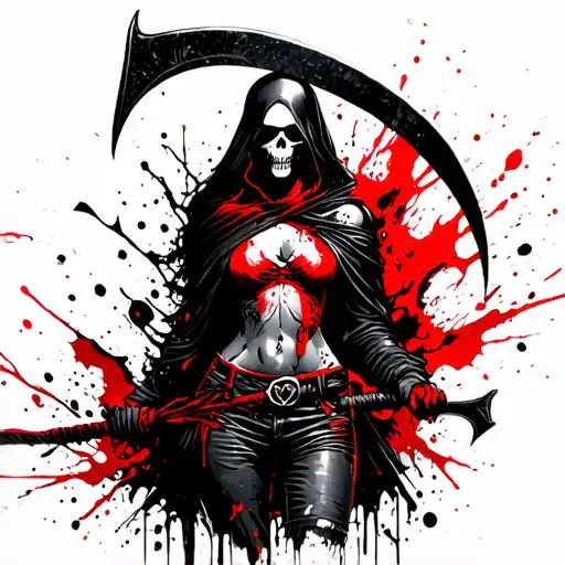female reaper holding a scythe  tattoo design idea