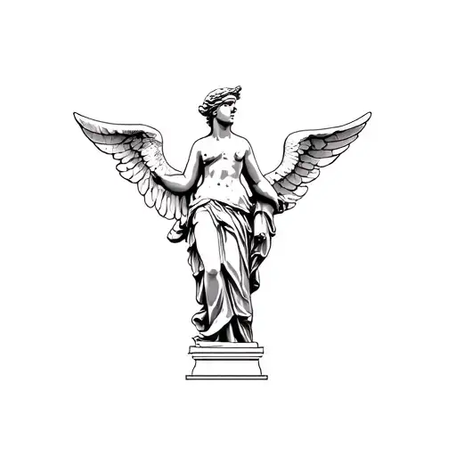Winged Victory of Samothrace statue full height full wings no arms no face turned 3/4 tattoo design idea