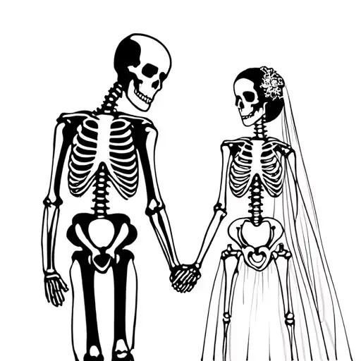 skeleton married couple holding hands tattoo design idea