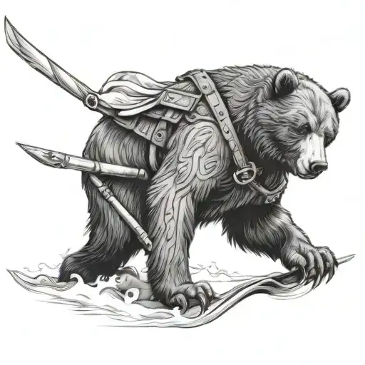 bear warrior skiing tattoo design idea