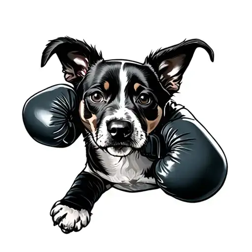 blue heeler with boxing gloves tattoo design idea