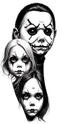 chucky and Tiffany and ghost face and Michael Myers's and Jason sleeve tattoo design idea