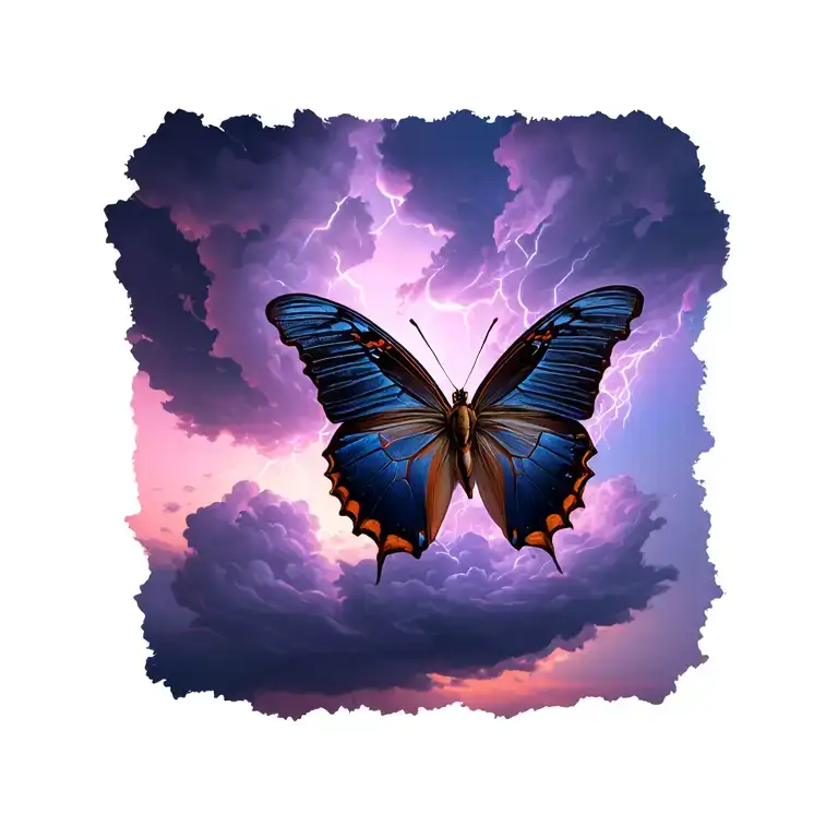 butterfly emerging from storm clouds tattoo design idea
