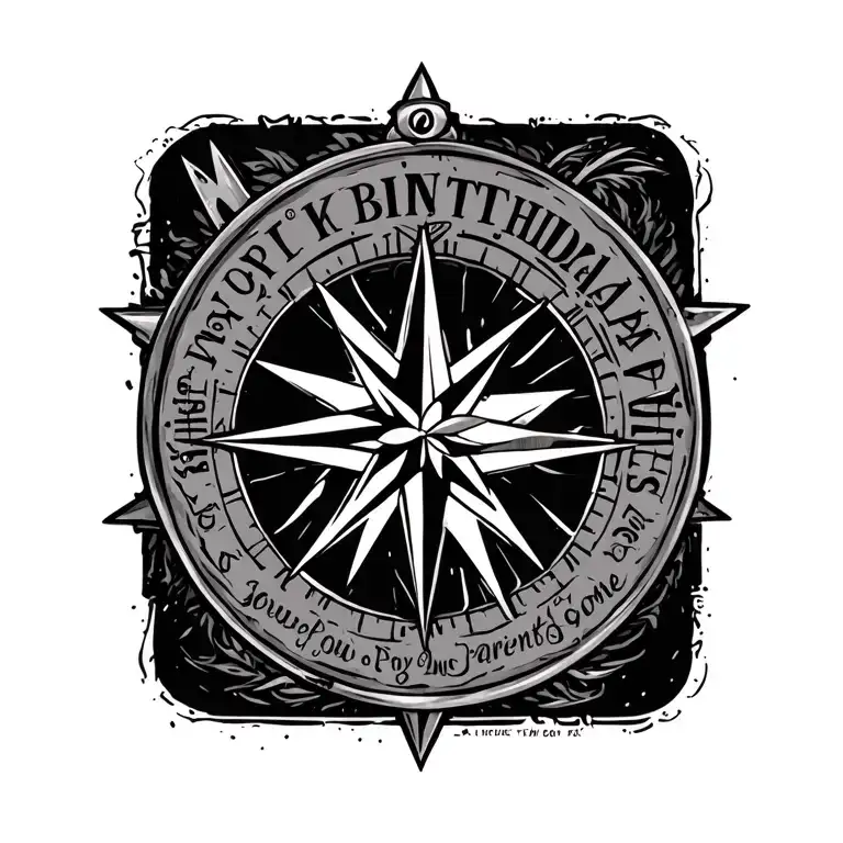 Grichian compass pin, birthday of my parents and son and me tattoo design idea