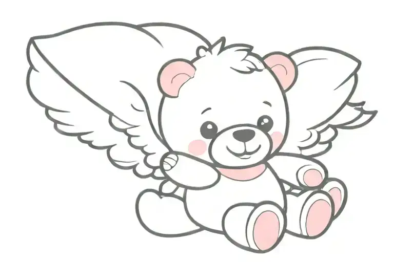 pink teddy bear angel tattoo design idea