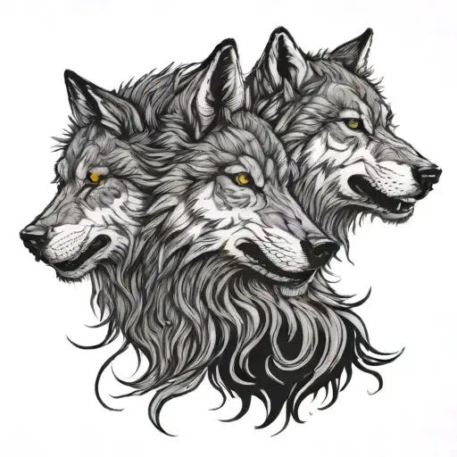 Odins Wolfs facing each other tattoo design idea