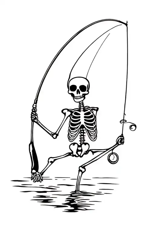 fishing skeleton funny tattoo design idea