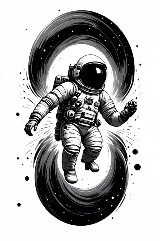 Astronaut falling into black hole surrounded tattoo design idea