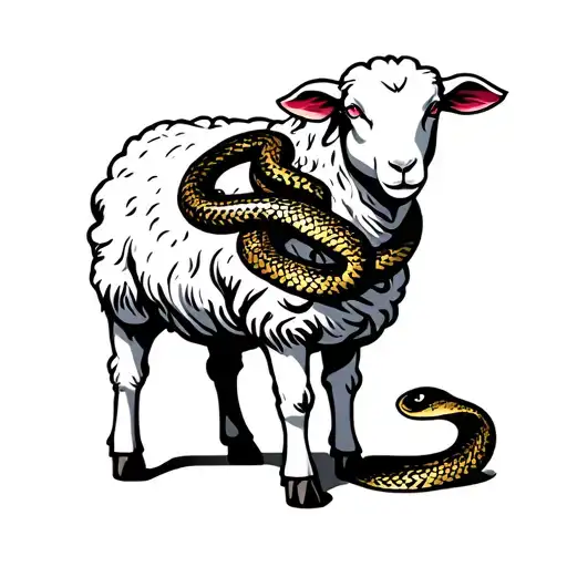standing white sheep with a snake wrapped tattoo design idea