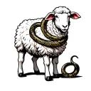 standing white sheep with a snake wrapped tattoo design idea