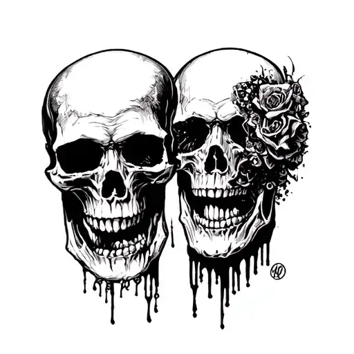 laugh now cry later skulls tattoo design idea
