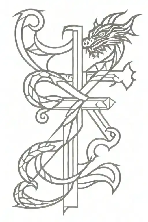 small cross with Aztec dragon wrapped tattoo design idea