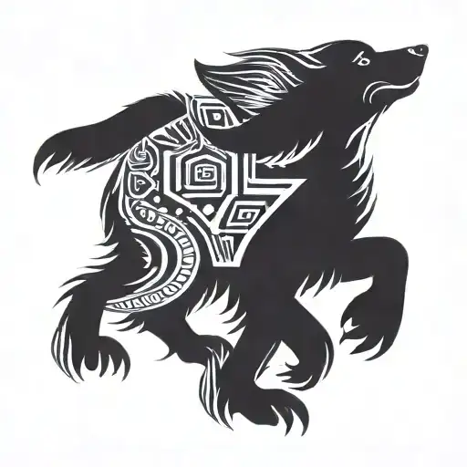 I want a black and white tattoo. Let Mudi be the type of dog that wants to catch hoops while jumping in the air. tattoo design idea