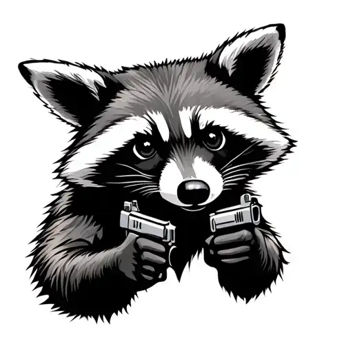raccoon holding guns tattoo design idea