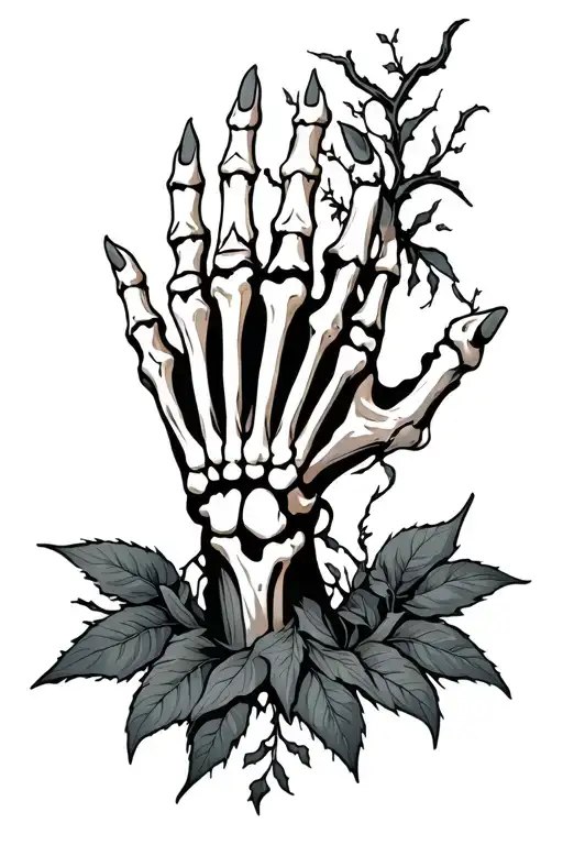 a skeleton hand covered in vines tattoo design idea