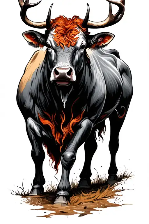 a bull that is semi red and a stag  tattoo design idea