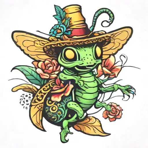 mariachi grasshopper on a party barge tattoo design idea