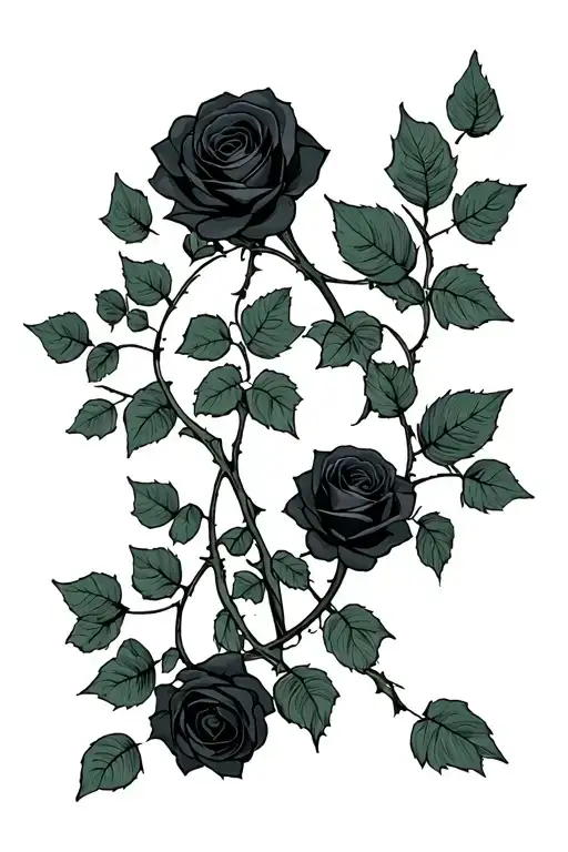 ivy leaves and vines with multiple black roses intertwined wrapping around arm tattoo design idea