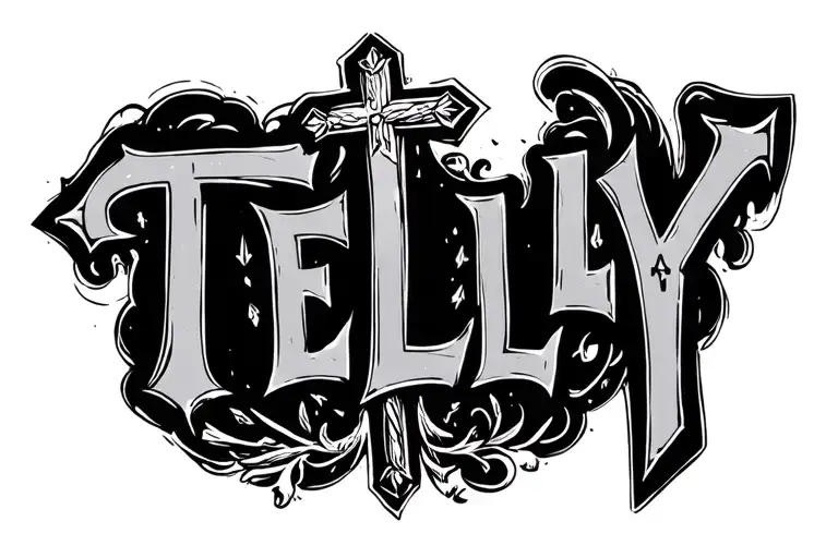 "TELLY" Catholic cross tattoo design idea
