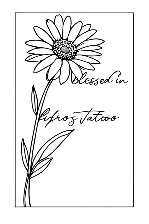 daisy flower with blessed in stem tattoo design idea