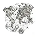 A map of the world with iconic Race tracks from different countries tattoo design idea
