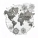 A map of the world with iconic Race tracks from different countries tattoo design idea