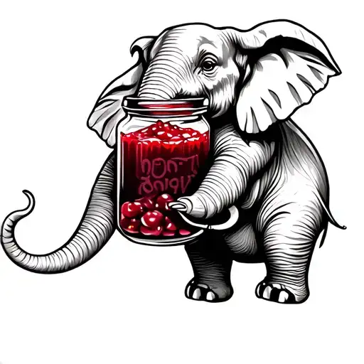 Elephant holding a jar of jam jar tattoo design idea