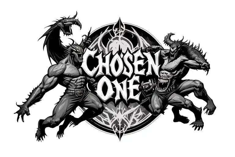 "Chosen One" Demons Fighting tattoo design idea