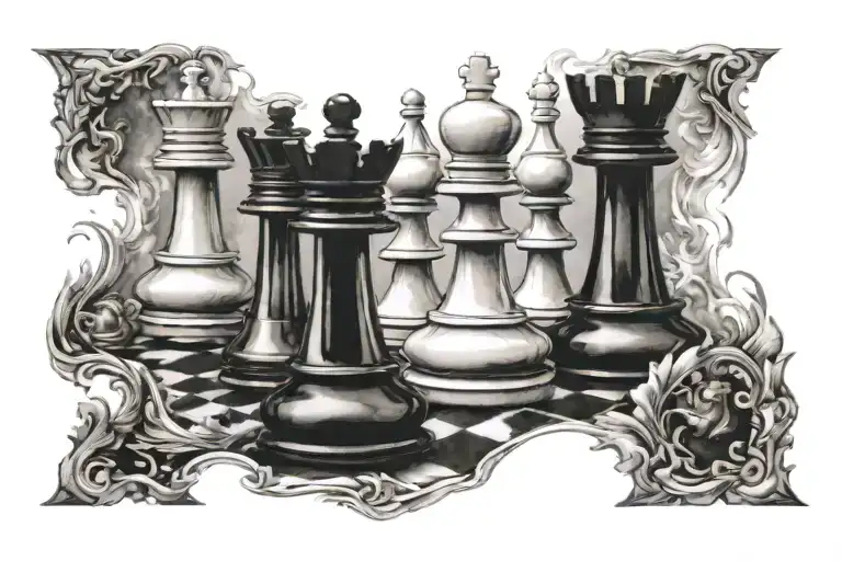 chess pieces hidden tattoo design idea