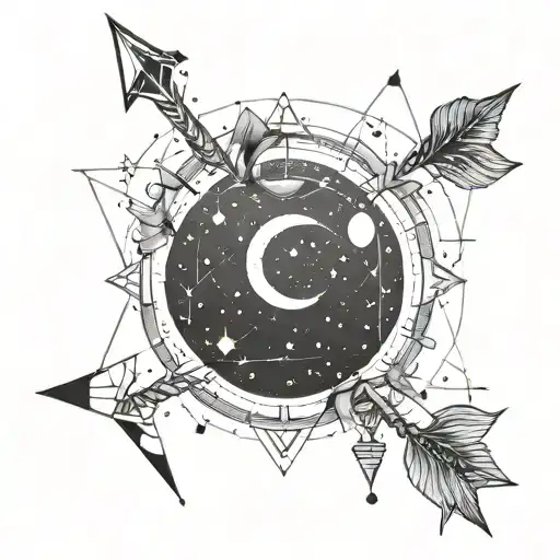 arrow, constellation aquarius zodiac sign, constellation sagittarius zodiac sign, family  tattoo design idea