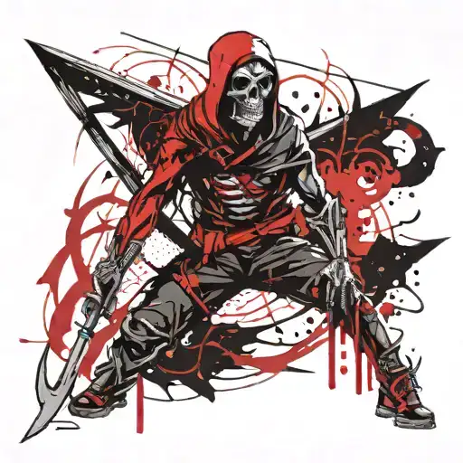 Death with a scythe behind his back tattoo design idea