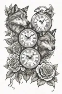wolf, rose, clock, boxing gloves family tattoo design idea